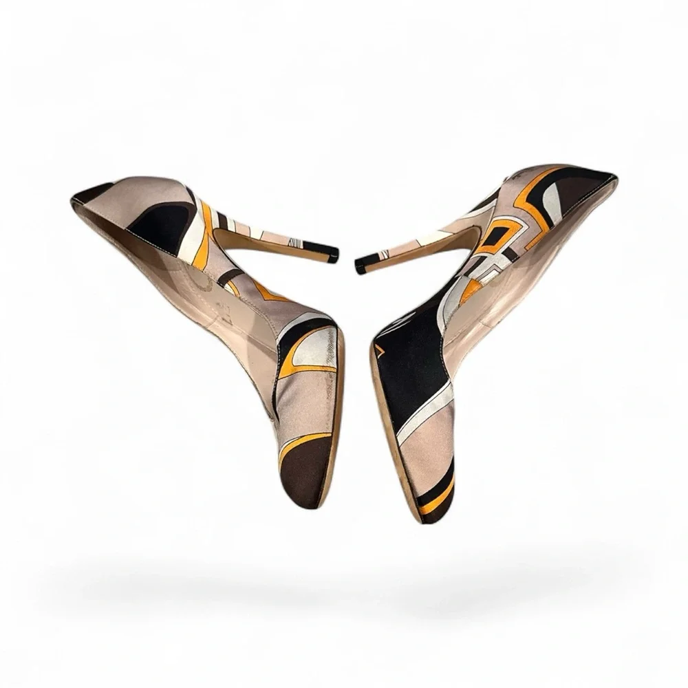 EMILIO PUCCI SATIN GEOMETRIC PRINT HEELS PUMPS SHOES